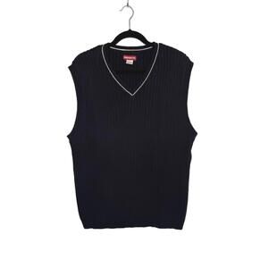 90s Fine Navy Blue Ribbed Knit Sleeveless Sweater Vest